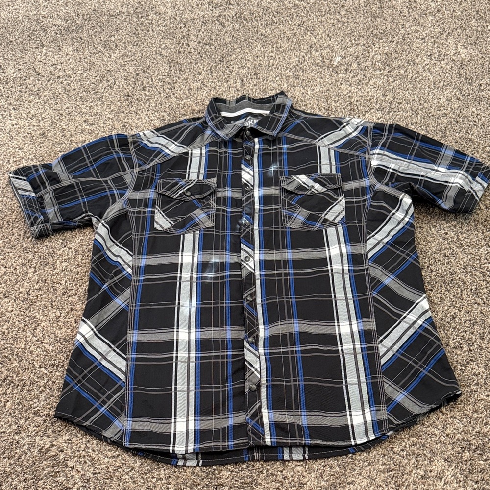 BKE Men's Black and Blue Plaid Athletic Shirt Size XXL